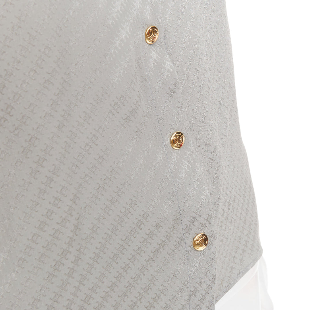 CELINE silk Triomphe Chain Jacquard embroidered logo crop blouse shirt FR36 S