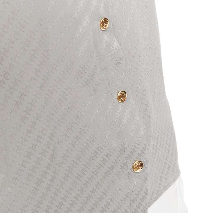 CELINE silk Triomphe Chain Jacquard embroidered logo crop blouse shirt FR36 S