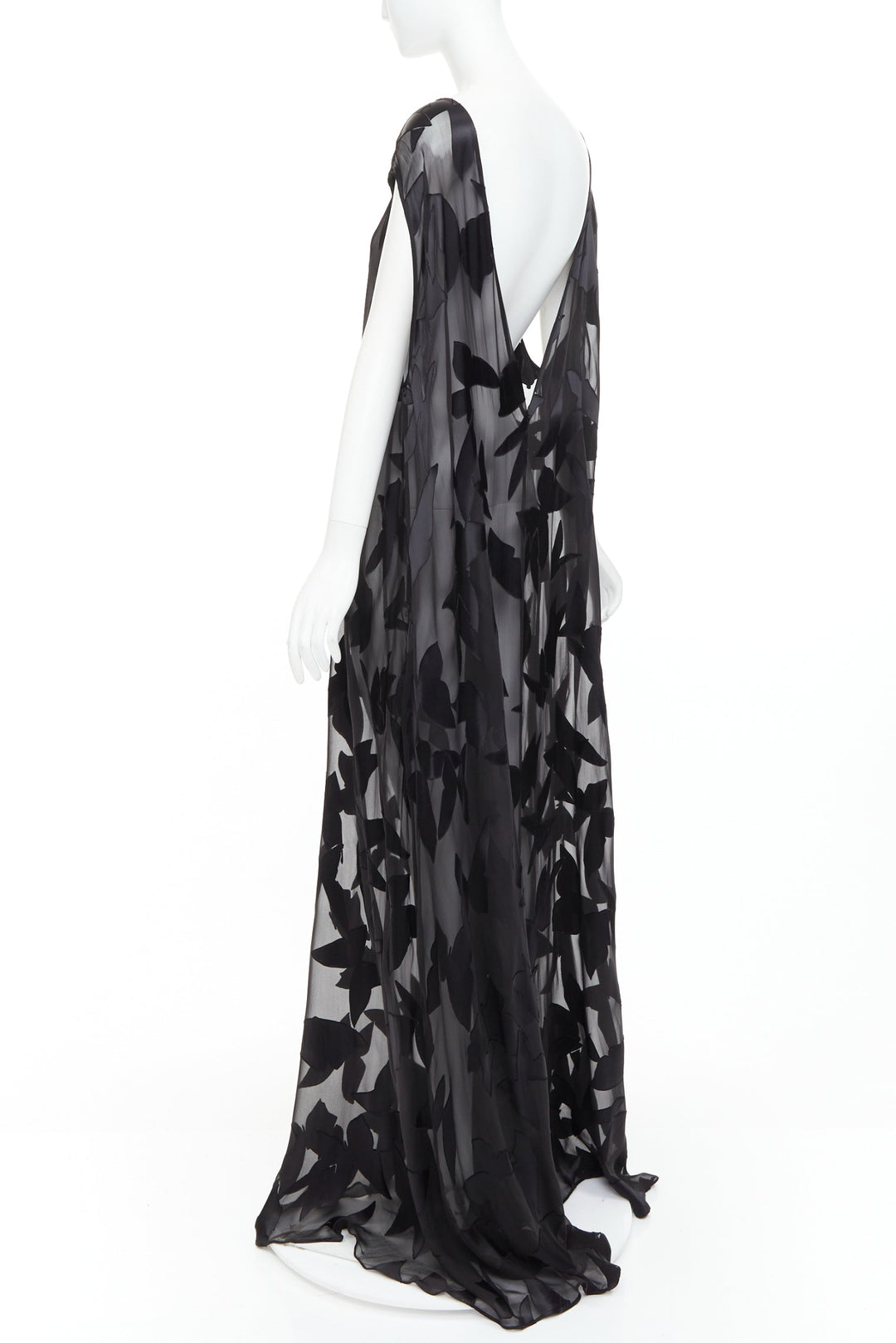 SAINT LAURENT 2023 Runway black  butterfly applique sheer maxi dress T2 M
