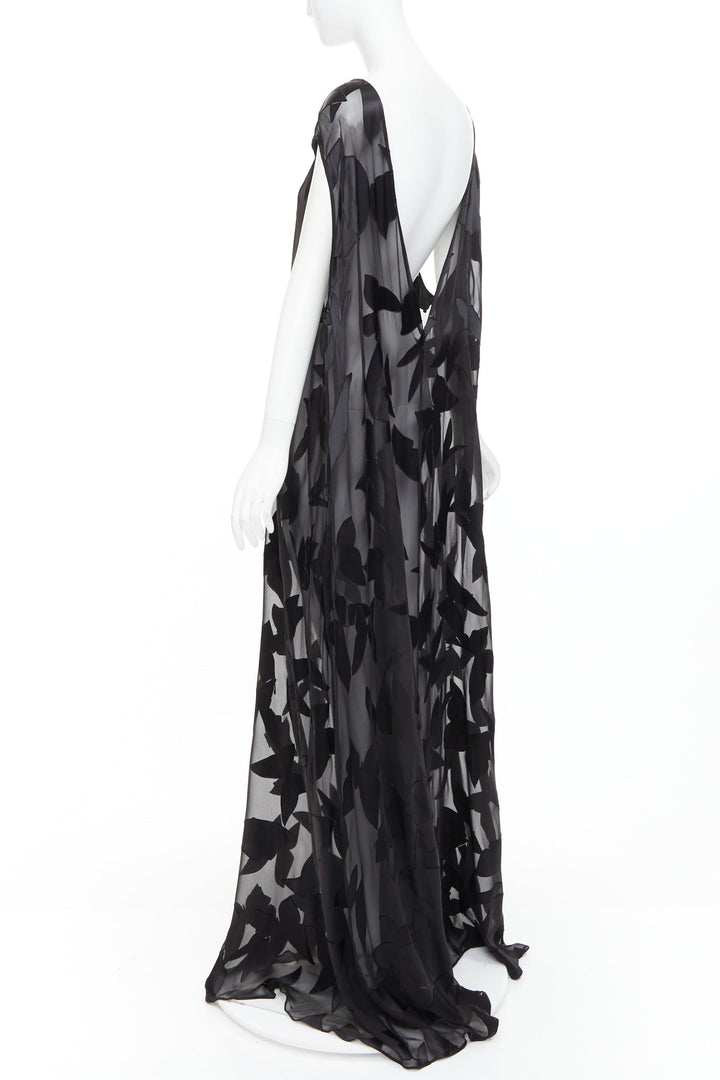SAINT LAURENT 2023 Runway black  butterfly applique sheer maxi dress T2 M