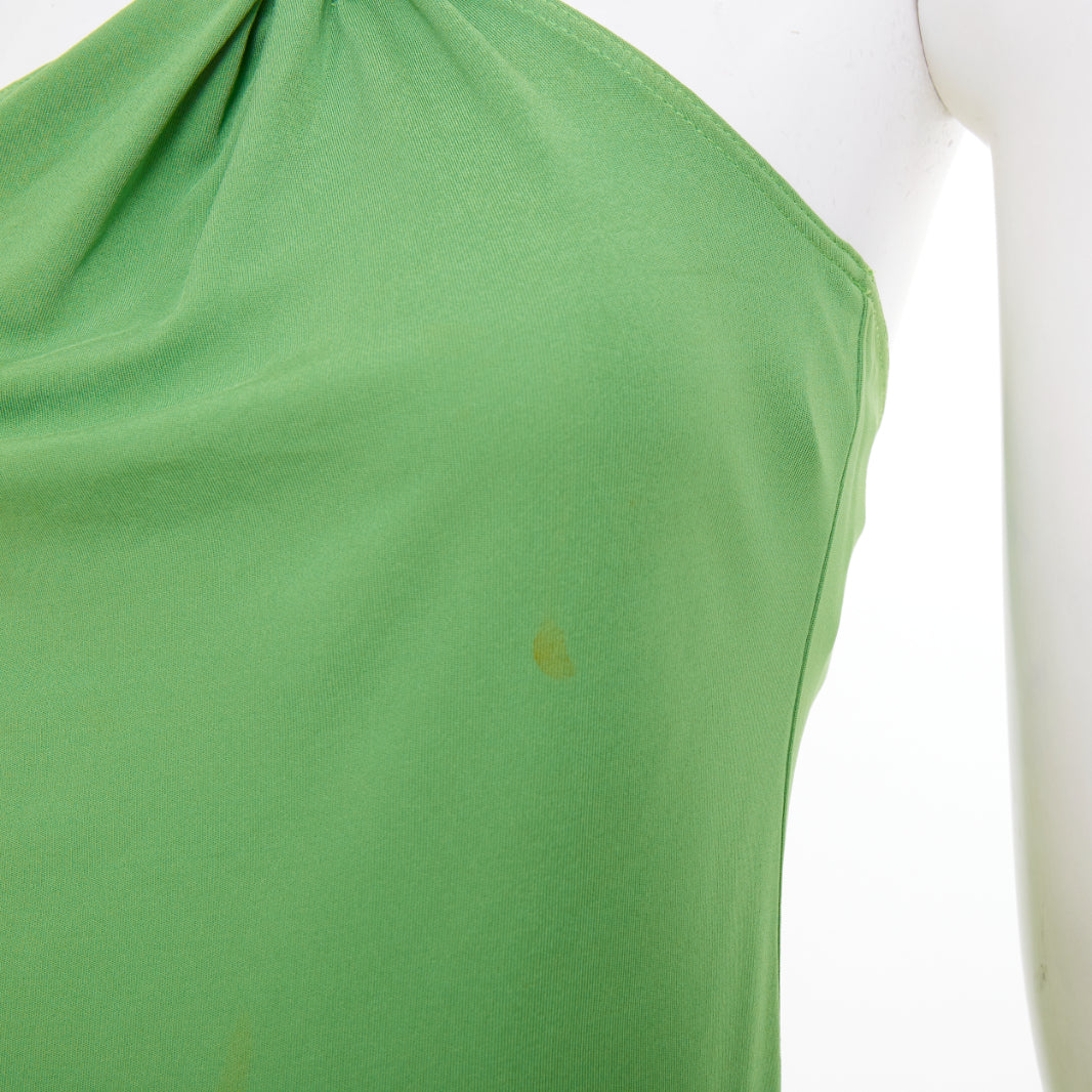 CELINE 2002 Runway horn ring green leather asymmetric shoulder halter top FR36 S