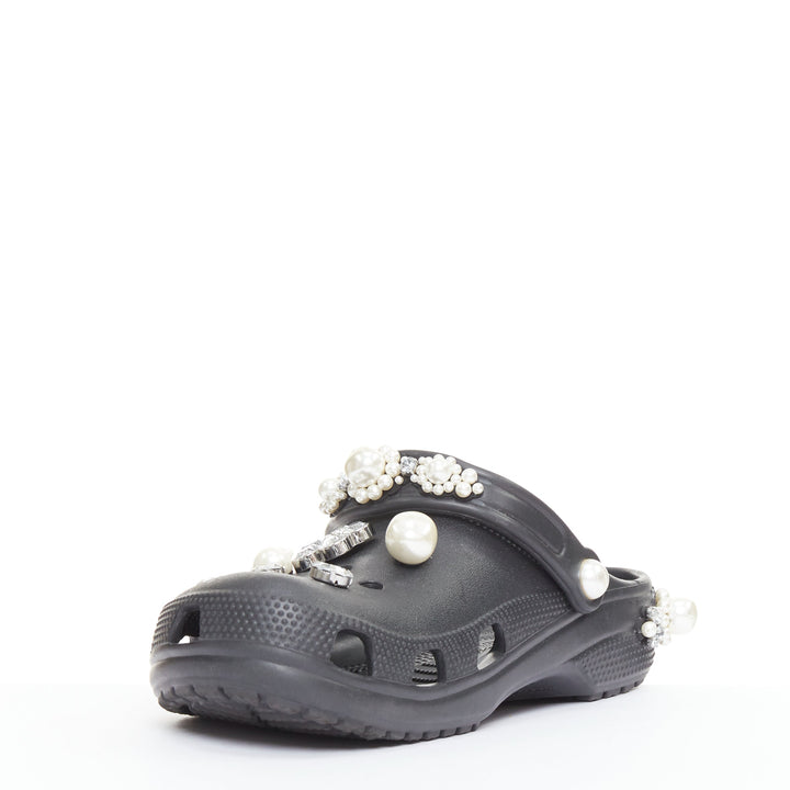 SIMONE ROCHA CROCS black pearl crystal embellished gibbitz clogs US10 EU40