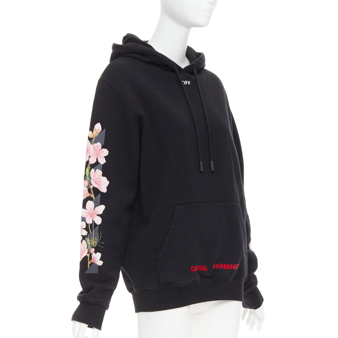 OFF WHITE SSENSE Exclusive black diagonal cherry embroidered hoodie XS