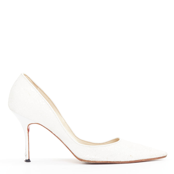 CHRISTIAN LOUBOUTIN pearl white course glitter pointy toes stiletto pumps EU37