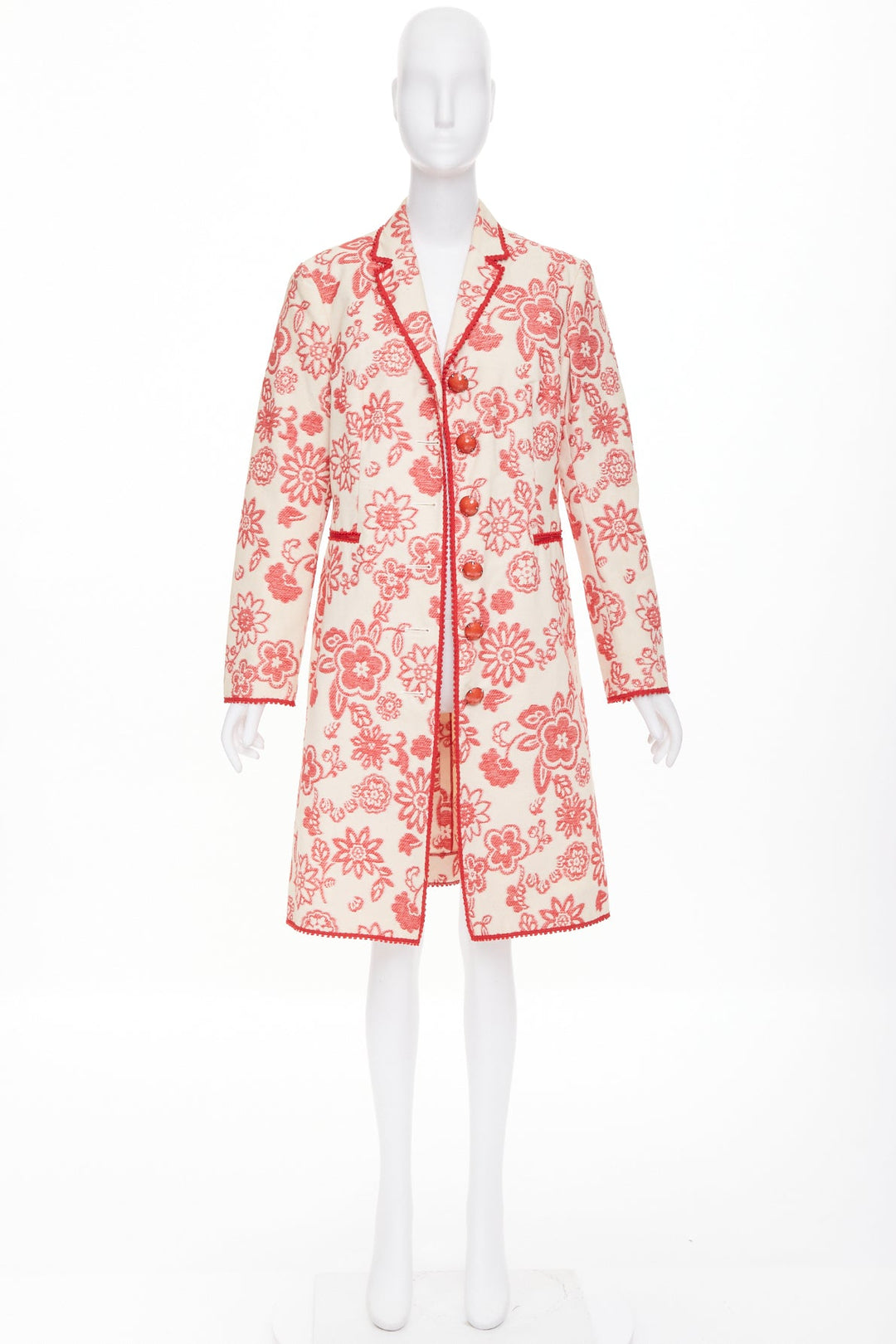 MOSCHINO Cheap and Chic beige red floral tapestry jacquard button coat IT46 XL