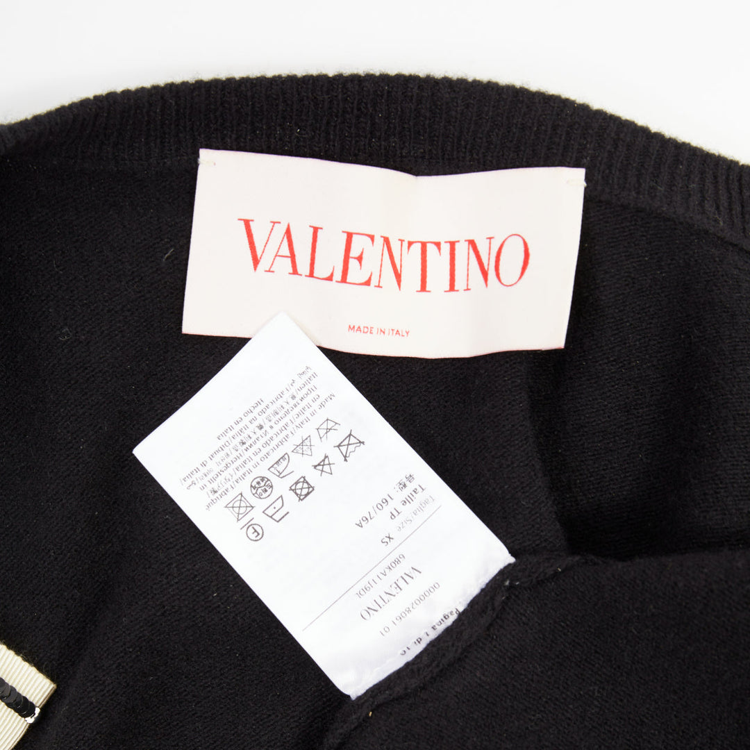 VALENTINO black virgin wool striped sequin trio bow knit cardigan XS