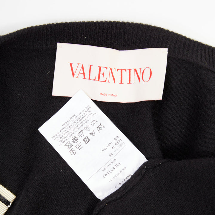 VALENTINO black virgin wool striped sequin trio bow knit cardigan XS