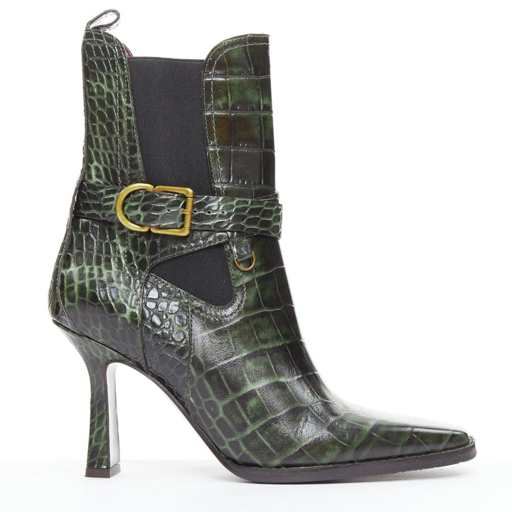 SIES MARJAN 2025 Naomy green croco embossed leather gold buckle ankle boots EU39