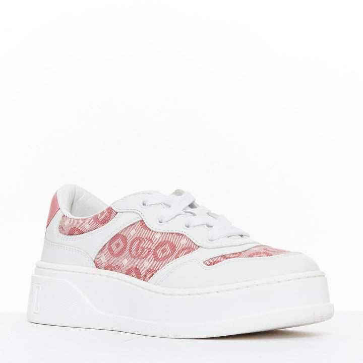 GUCCI KIDS pink white leather fabric GG monogram interlocking sneakers EU29