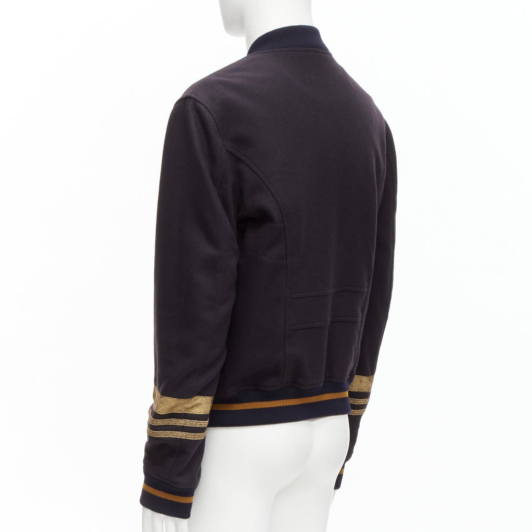 DOLCE GABBANA black virgin wool gold military trim cuffed bomber jacket IT50 L