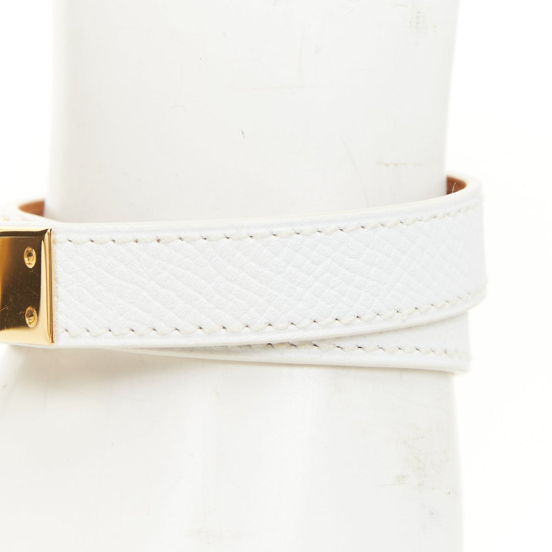 HERMES Kelly Double Tour white Epsom leather gold hardware wrap bracelet