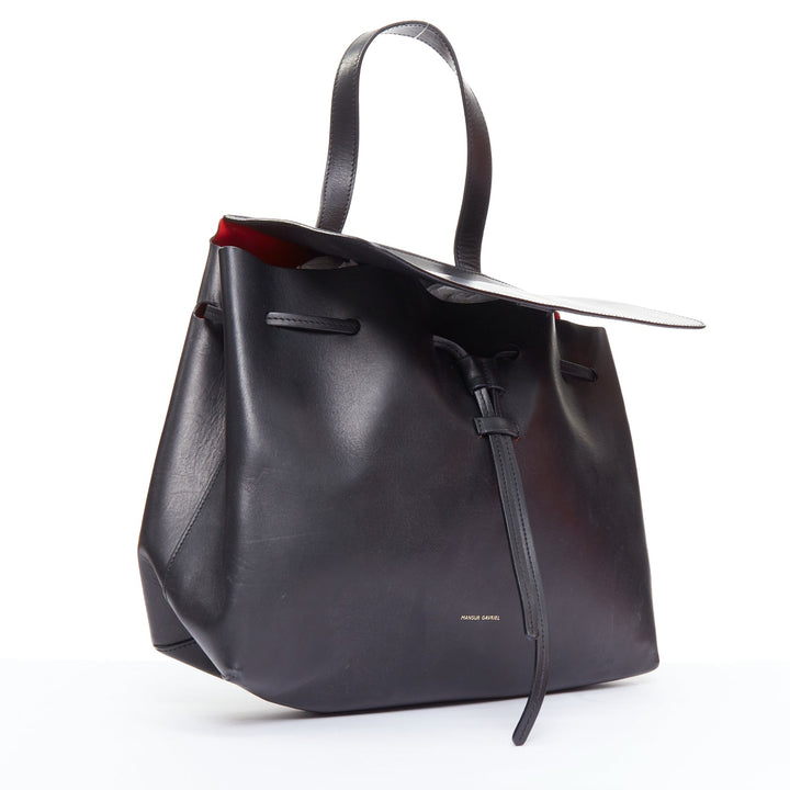 MANSUR GAVRIEL Lady black calfskin flap crossbody top handle messenger bag