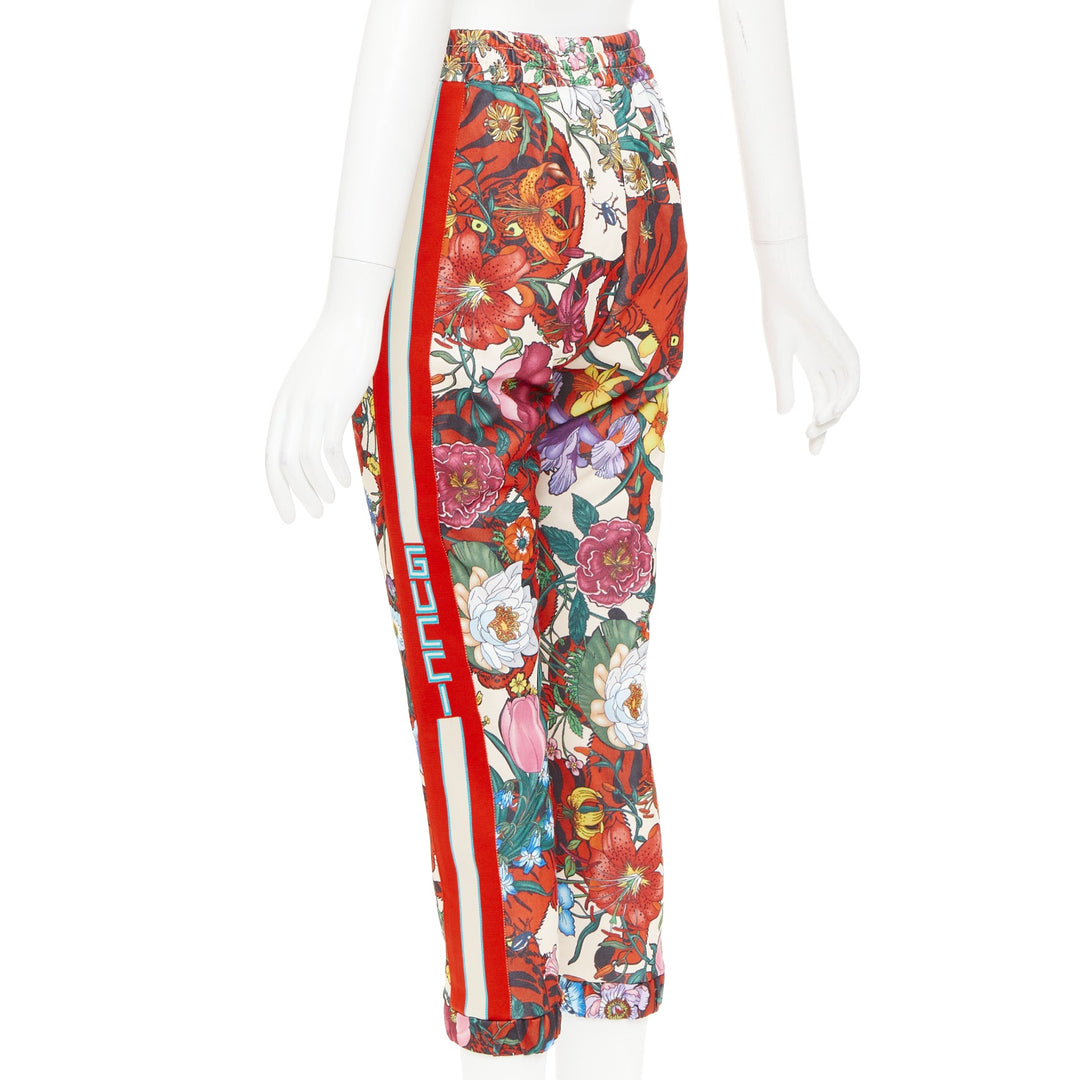 GUCCI 2018 red multicolor Flora Tiger logo web tape trackpants XS