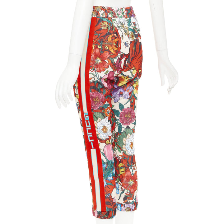 GUCCI 2018 red multicolor Flora Tiger logo web tape trackpants XS
