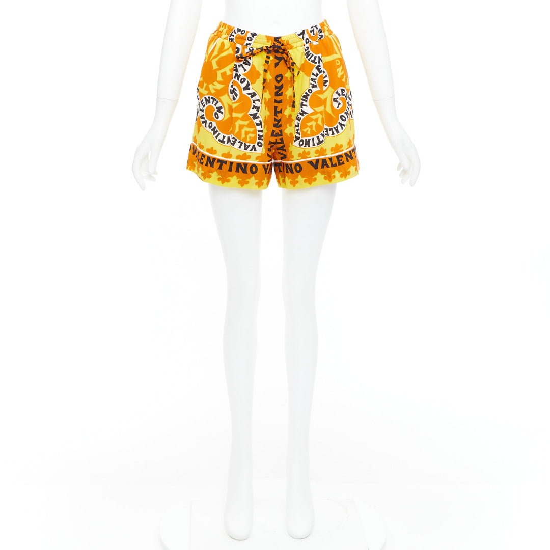 VALENTINO 2022 100% silk crepe yellow bandana print wide shorts IT36 XXS