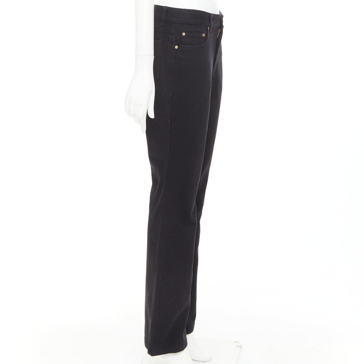 GUCCI 2003 black cotton GG topstitch logo back pocket mid flare jeans IT42 M