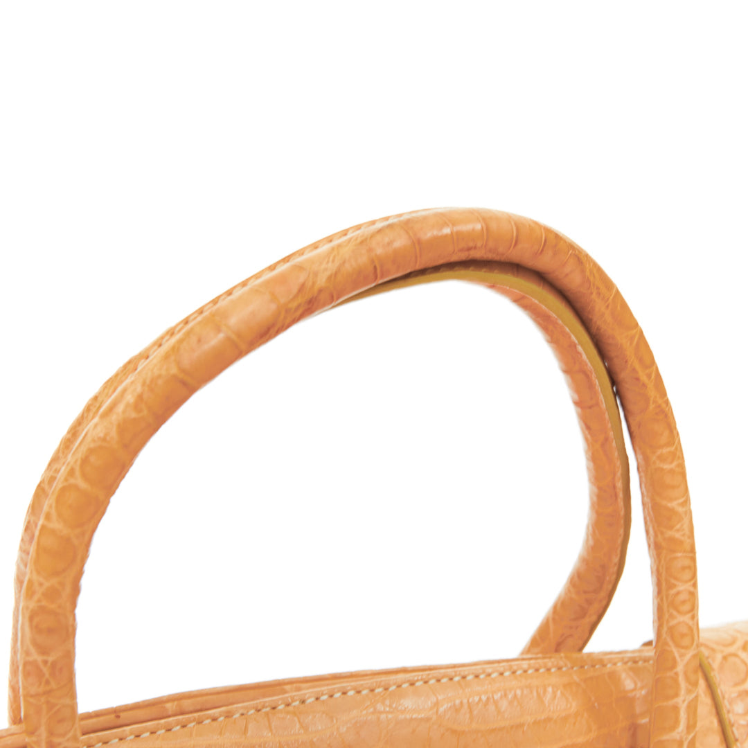 KWANPEN beige croc leather silver turnlock top handle executive tote bag