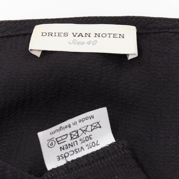 DRIES VAN NOTEN black viscose linen asymmetric flutter sleeve blouse top FR40 L