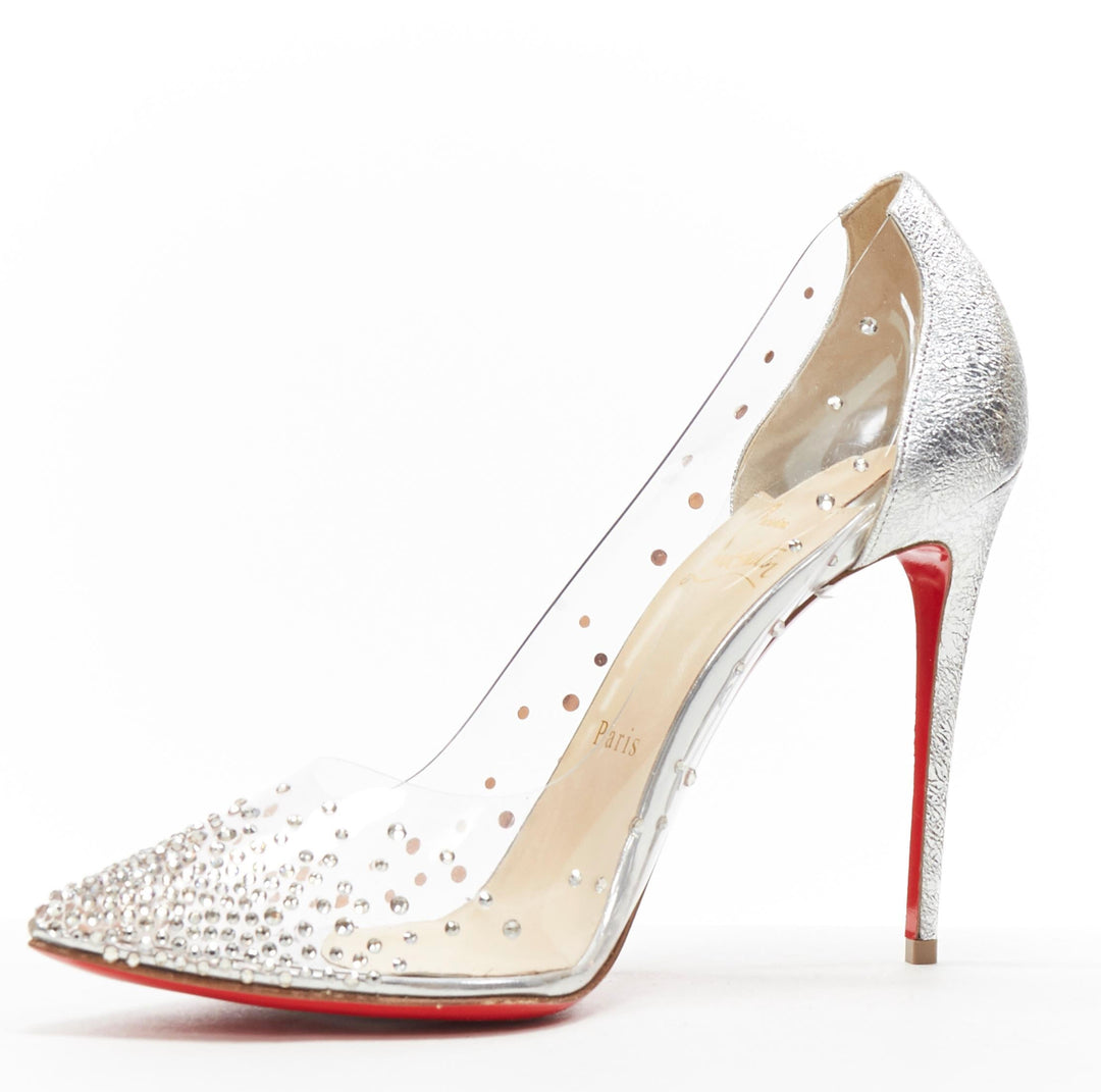 CHRISTIAN LOUBOUTIN Degrastrass 100 clear PVC silver strass bridal pump EU40