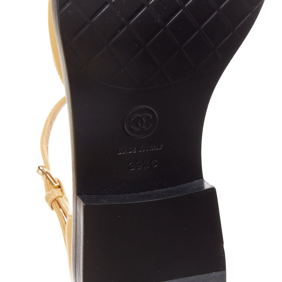 CHANEL 2023 beige lambskin interlocking CC black d'orsay mary jane flats EU39.5