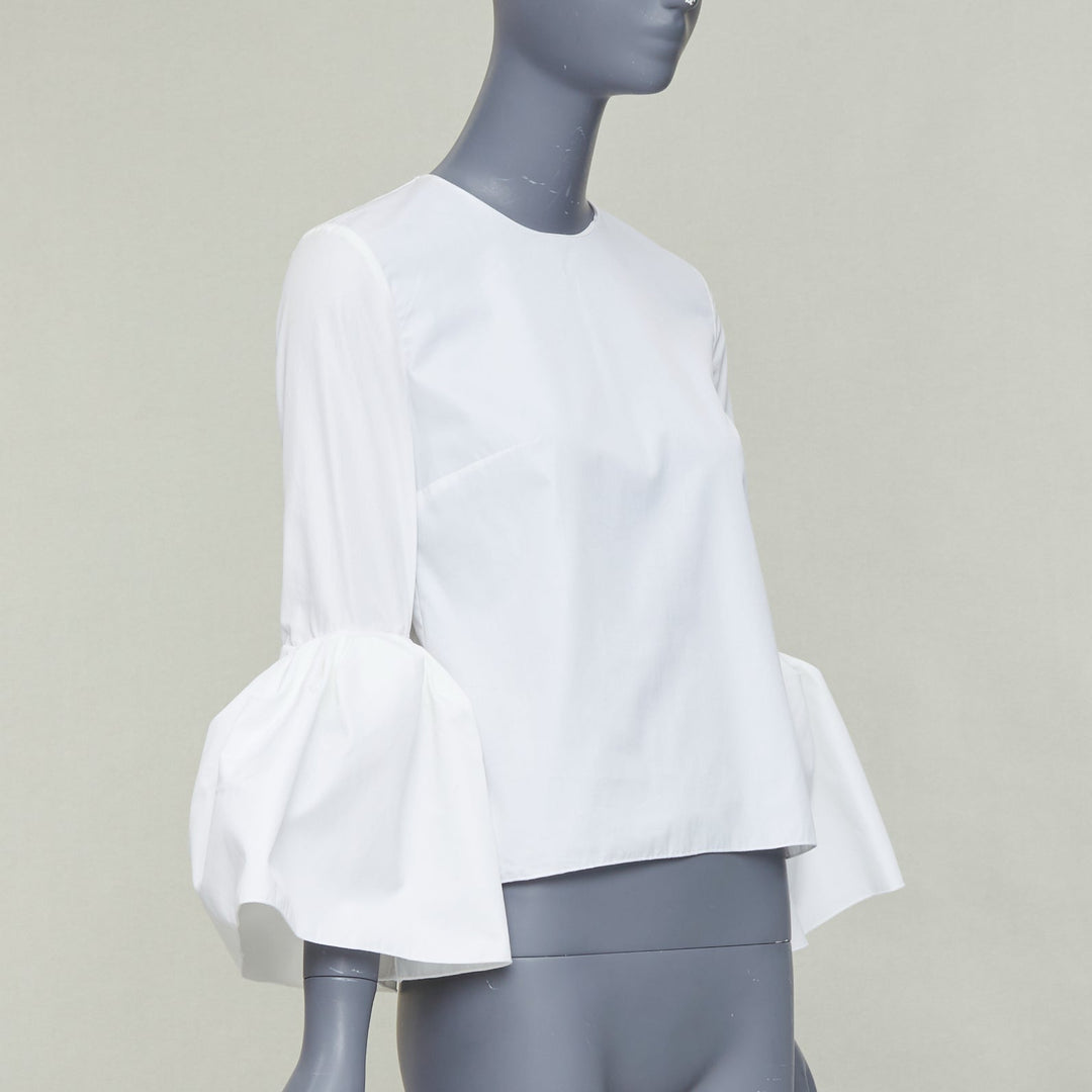 ROKSANDA cream cotton fit flare ruffled cuff fitted crew neck shirt UK6 XS