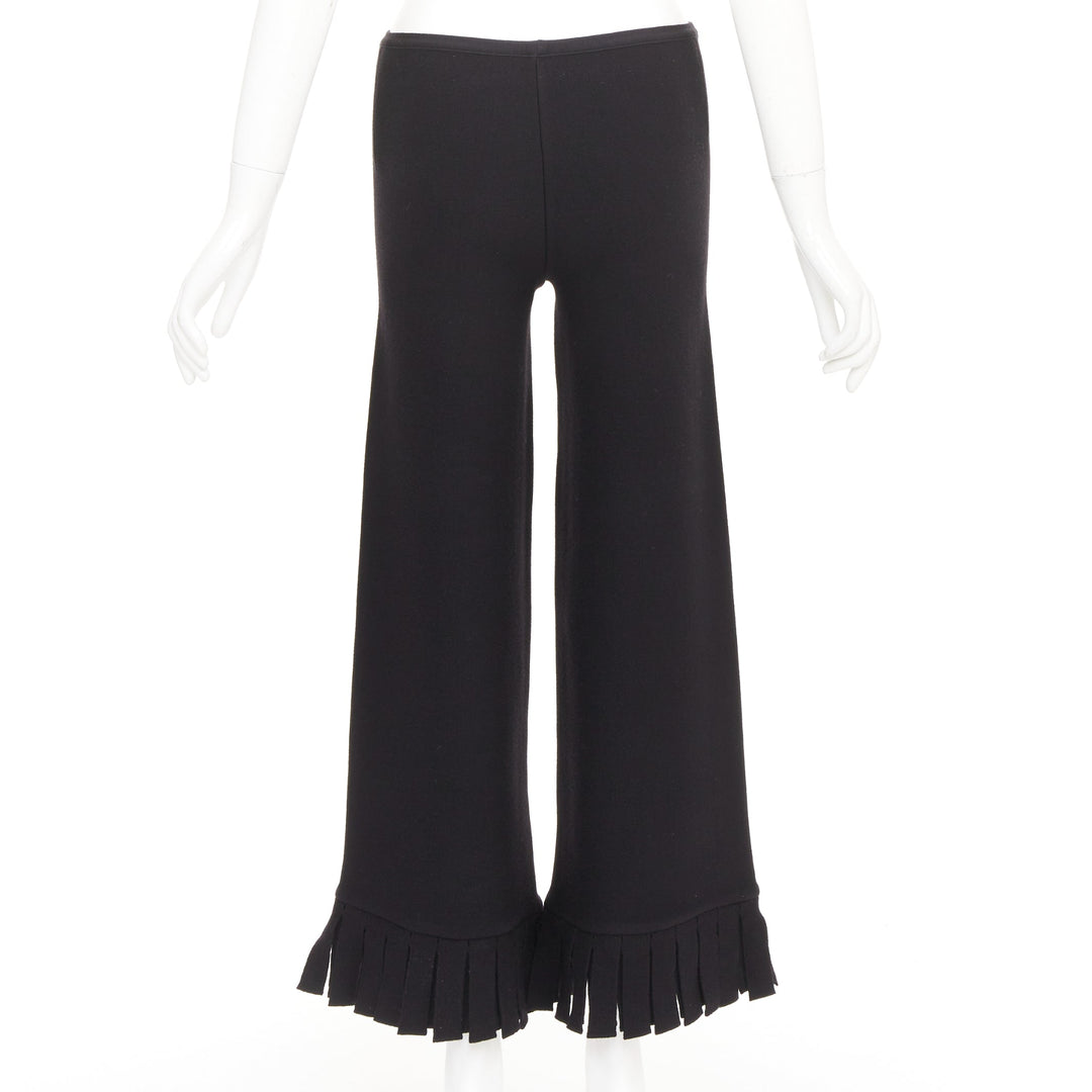 ALAIA black wool blend fringed hem low waist flare leg knitted pants FR36 S