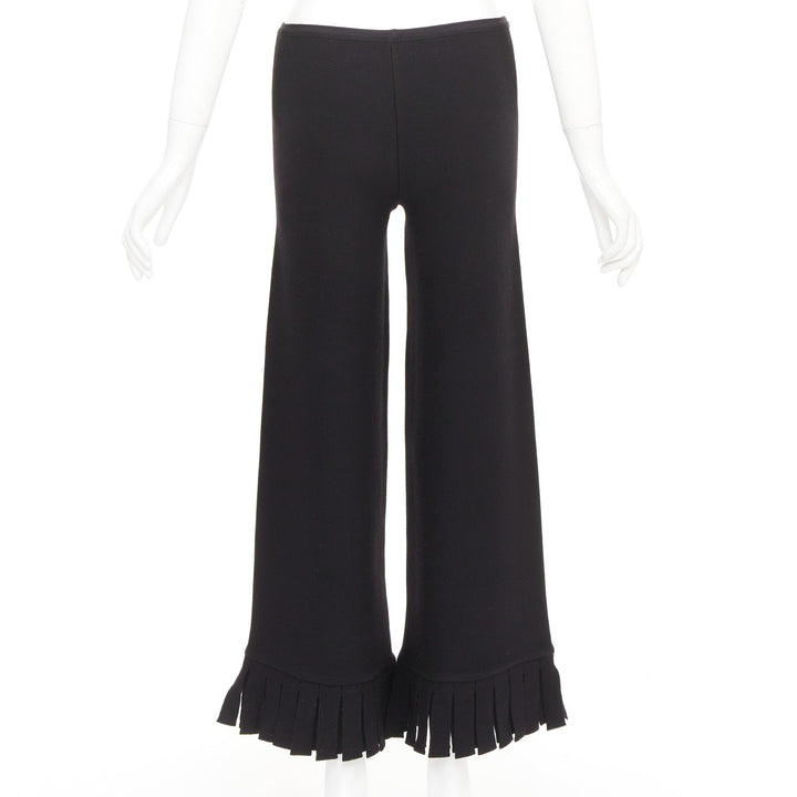 ALAIA black wool blend fringed hem low waist flare leg knitted pants FR36 S