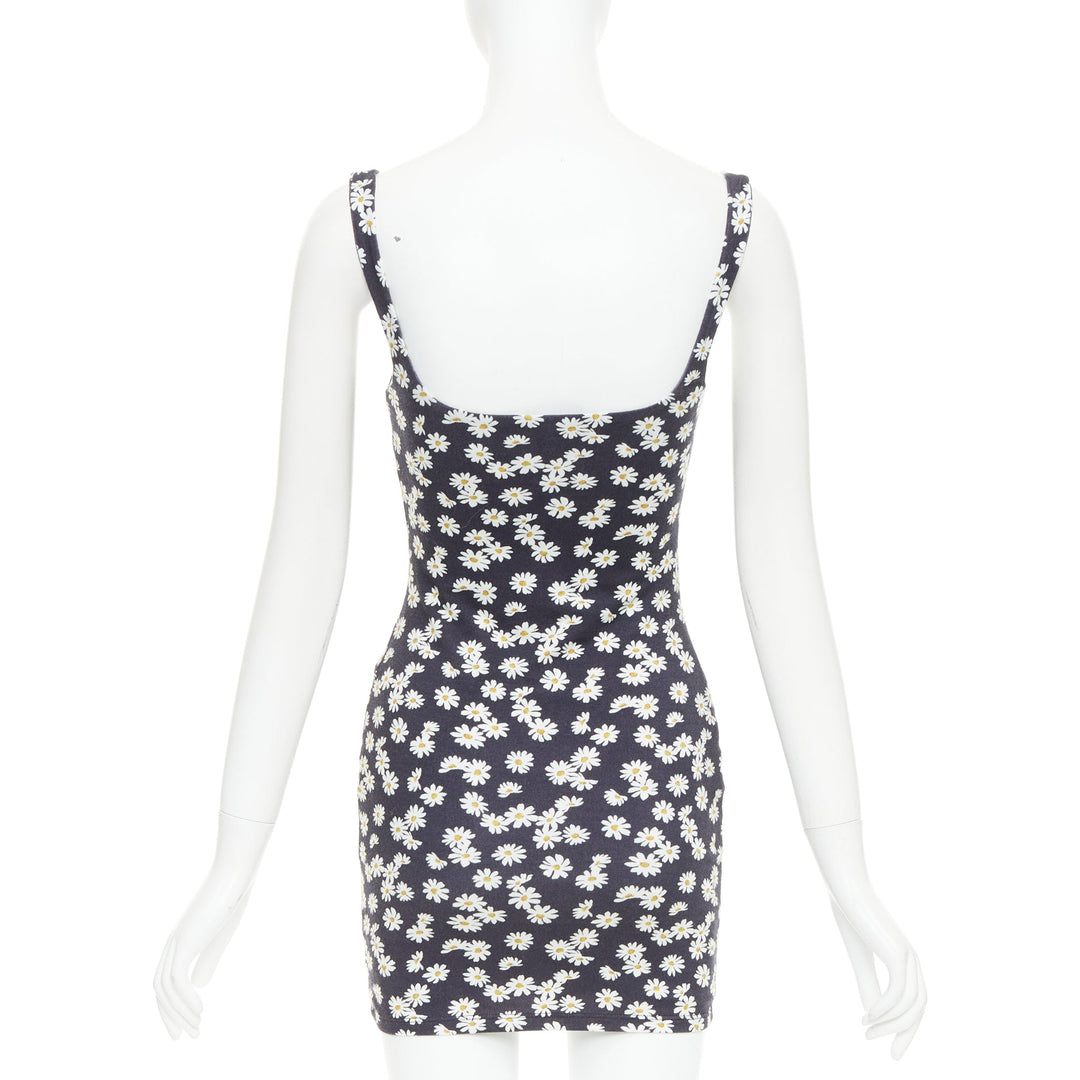 REFORMATION Becky black yellow tencel daisy print double layer mini dress XS