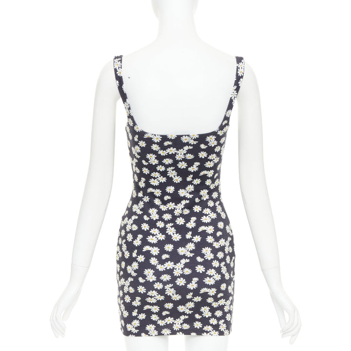 REFORMATION Becky black yellow tencel daisy print double layer mini dress XS