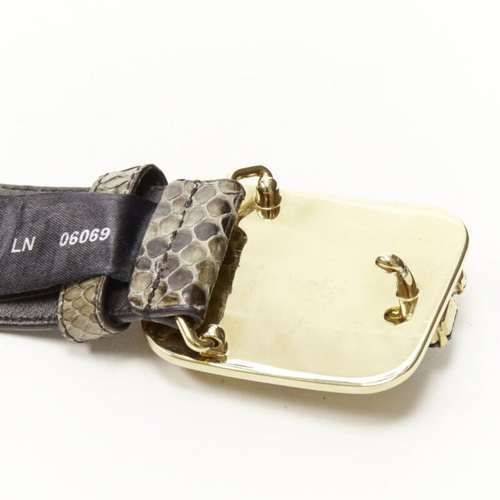 PRADA black rhinestone jewel crystal gold buckle green leather belt 90cm 38"