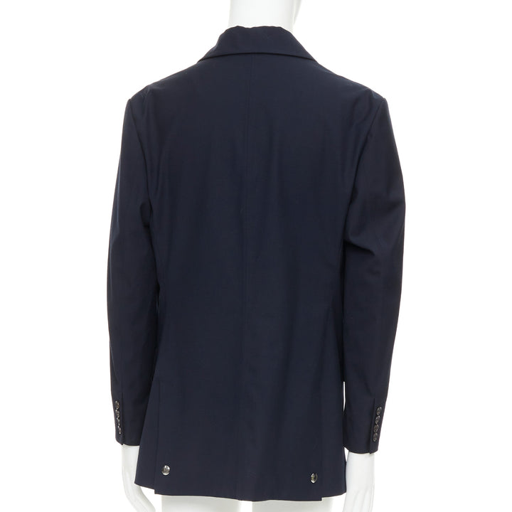 RALPH LAUREN Purple Label navy twill 3 flap pockets double vent coat XL