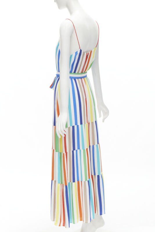 ALICE OLIVIA rainbow striped belted midi dress US4