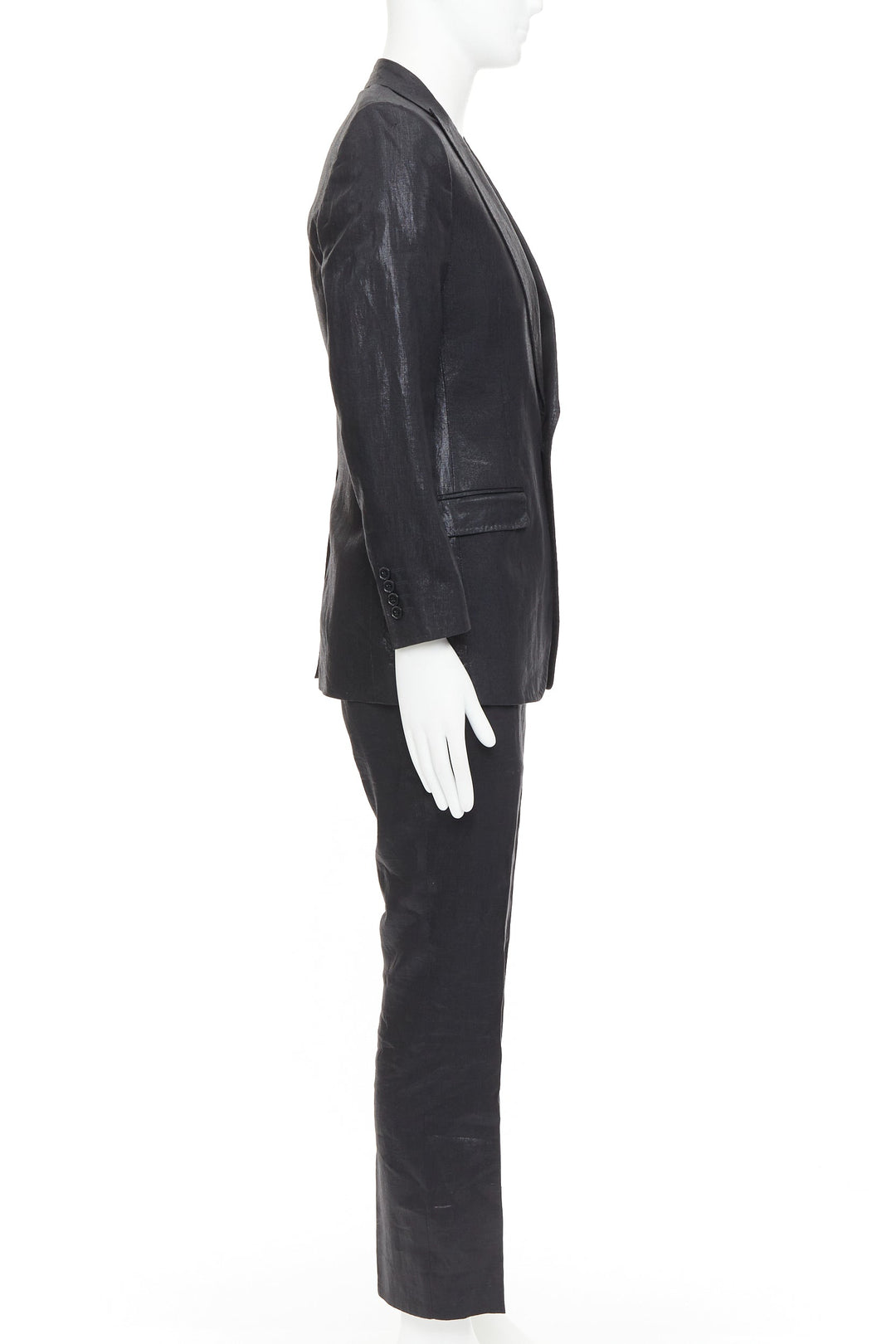 DOLCE GABBANA black linen metallic coated half canvas flap pocket suit IT44 XS