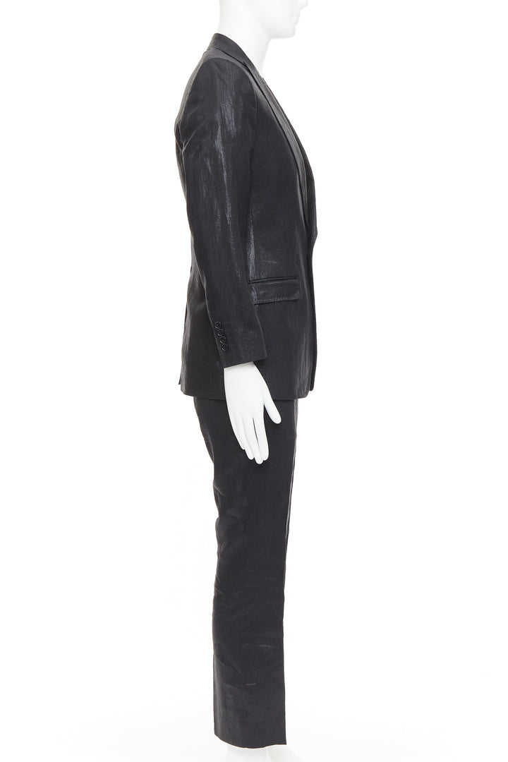 DOLCE GABBANA black linen metallic coated half canvas flap pocket suit IT44 XS