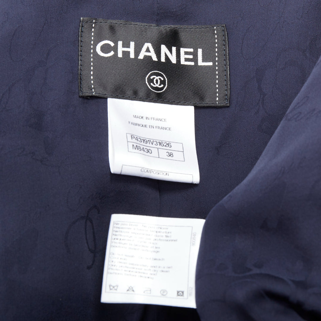 rare CHANEL 12P gold navy tweed CC pocket double breast schoolboy jacket FR38 M