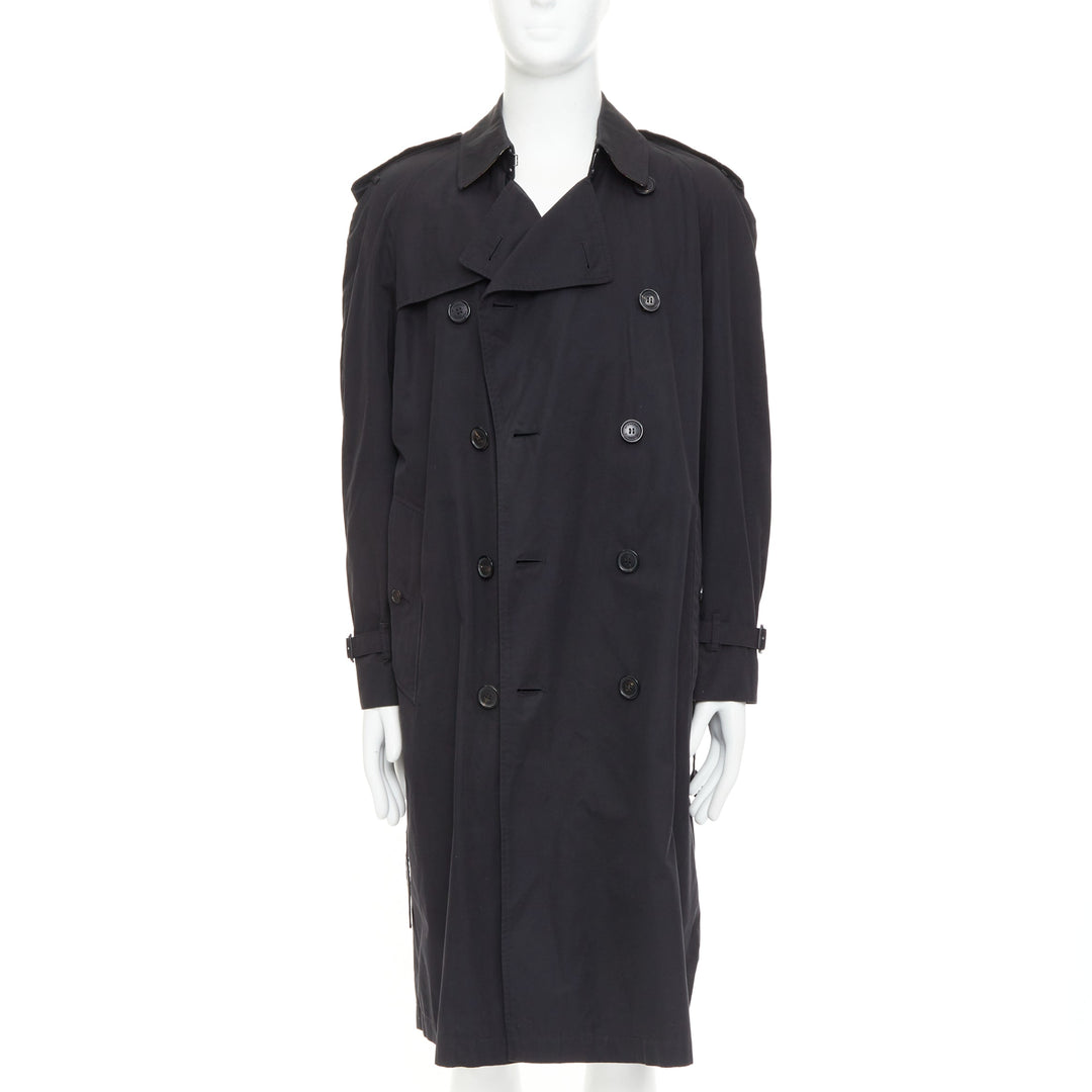 BURBERRY Westminster Heritage black Gabardine House Check  trench coat IT48 M