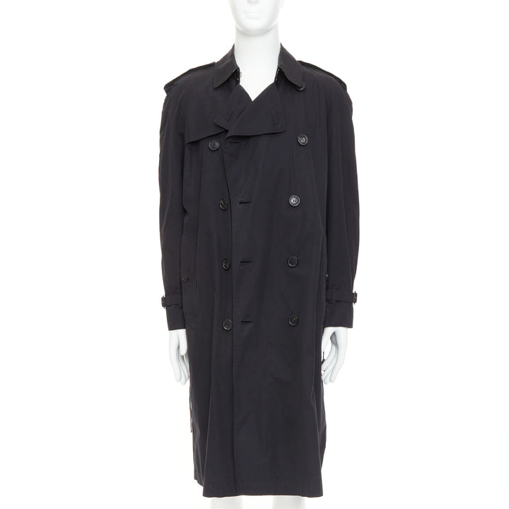 BURBERRY Westminster Heritage black Gabardine House Check  trench coat IT48 M