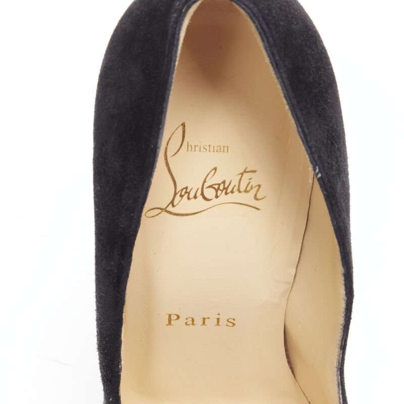 CHRISTIAN LOUBOUTIN Daffodile 160 black suede almond toe platform pump EU38