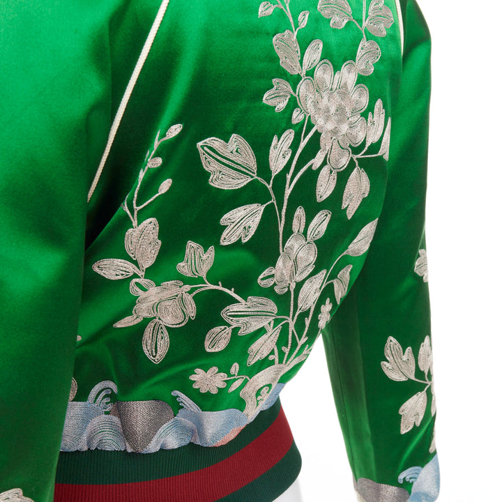 GUCCI 2016 Runway green duchess silk gold embroidery chinoiserie bomber IT40 S