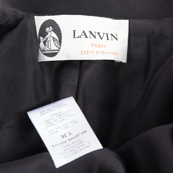 LANVIN Alber Elbaz black wool silk Trompe Loeil pressed peak lapel blazer FR36 S