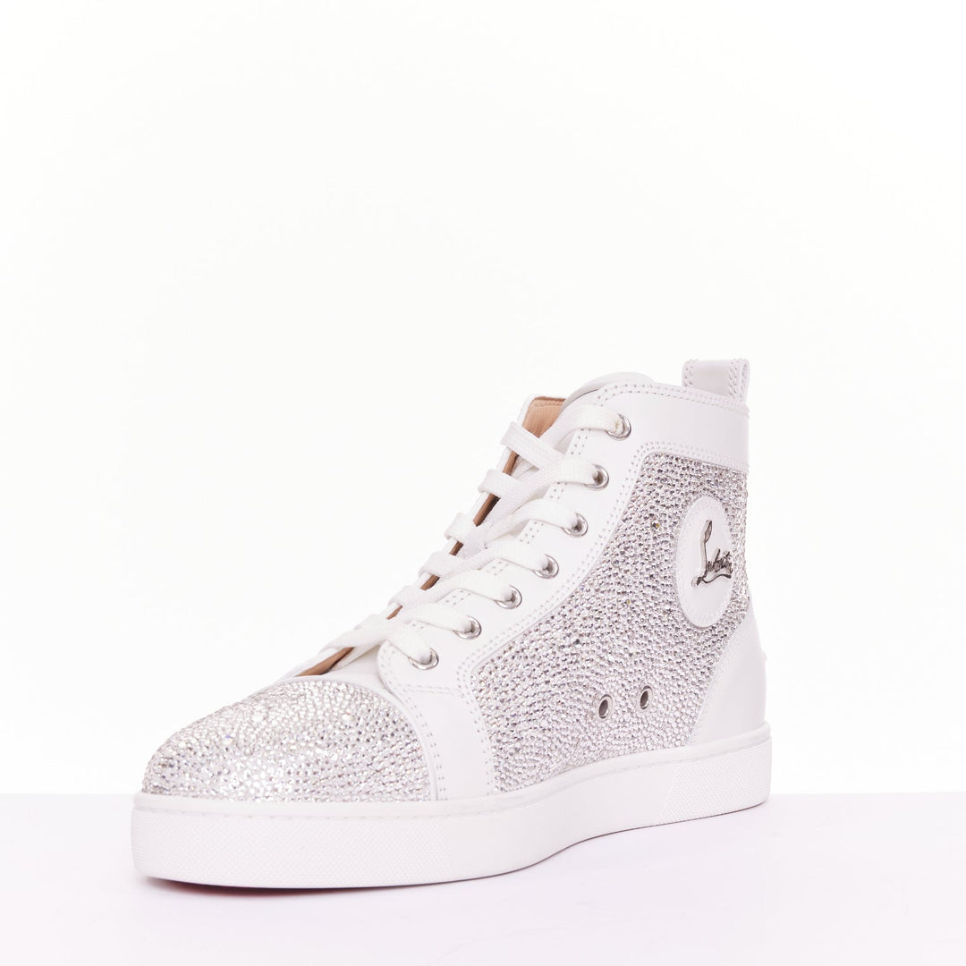 CHRISTIAN LOUBOUTIN Louis Strass white leather crystal hi top sneaker EU44.5