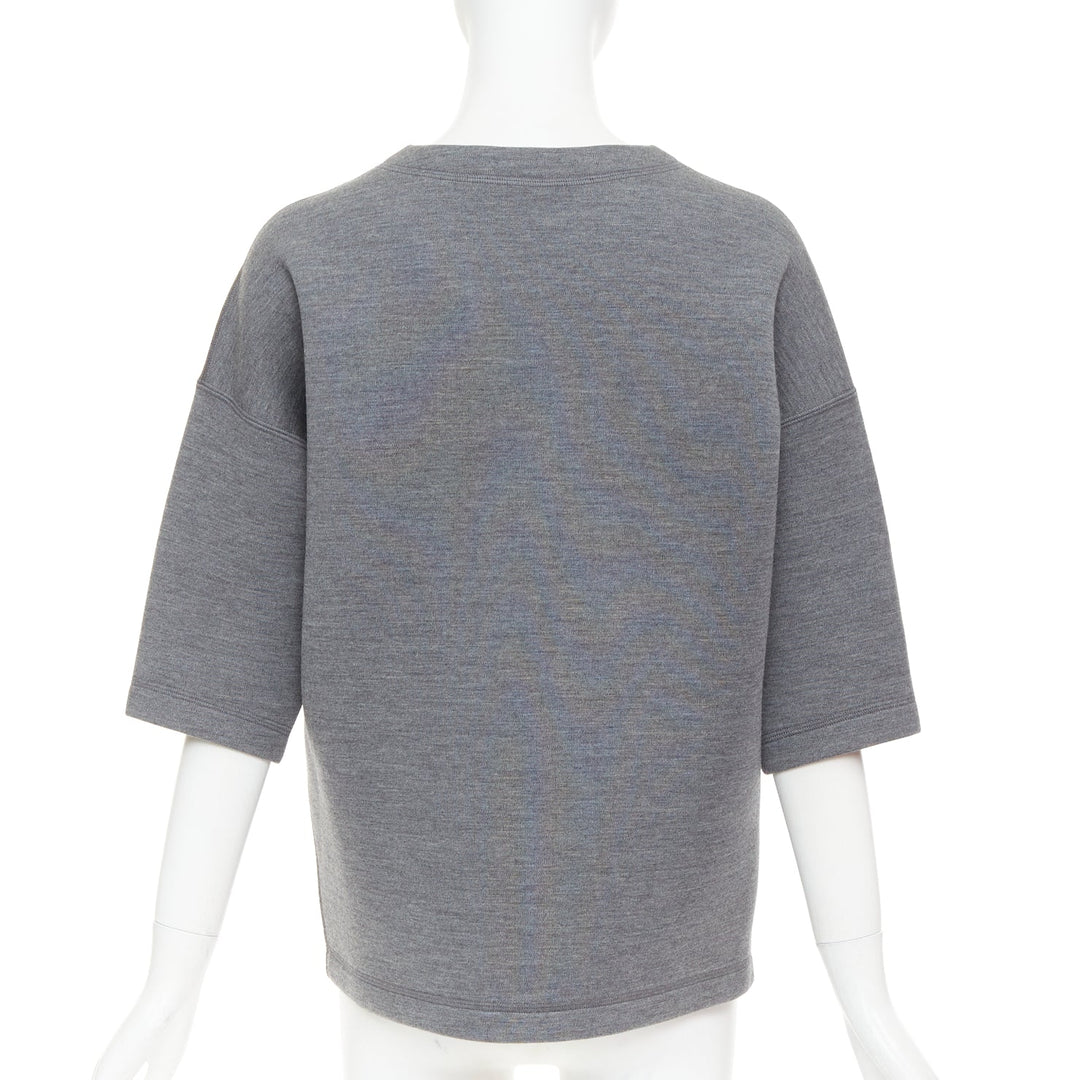 DIOR 2017 grey wool blend black crystal embellished crest sweatshirt FR34 XS