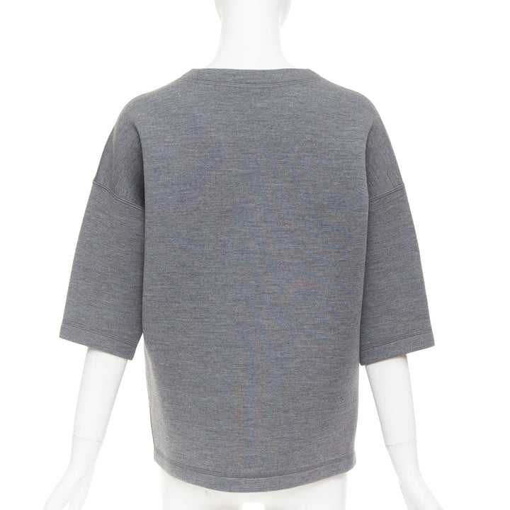 DIOR 2017 grey wool blend black crystal embellished crest sweatshirt FR34 XS