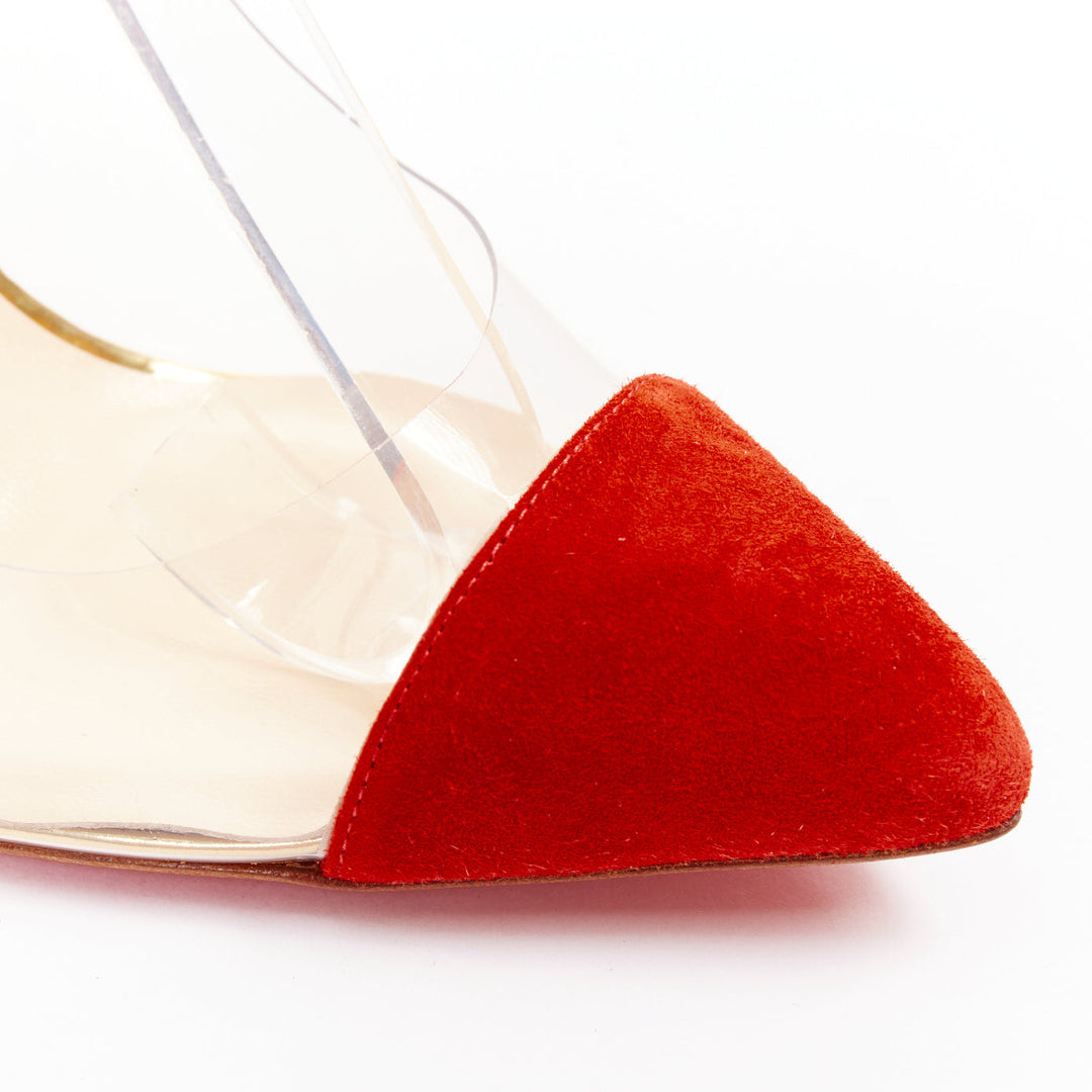 CHRISTIAN LOUBOUTIN Un Bout 100 Veau Velours mandarin red PVC pump EU37.5