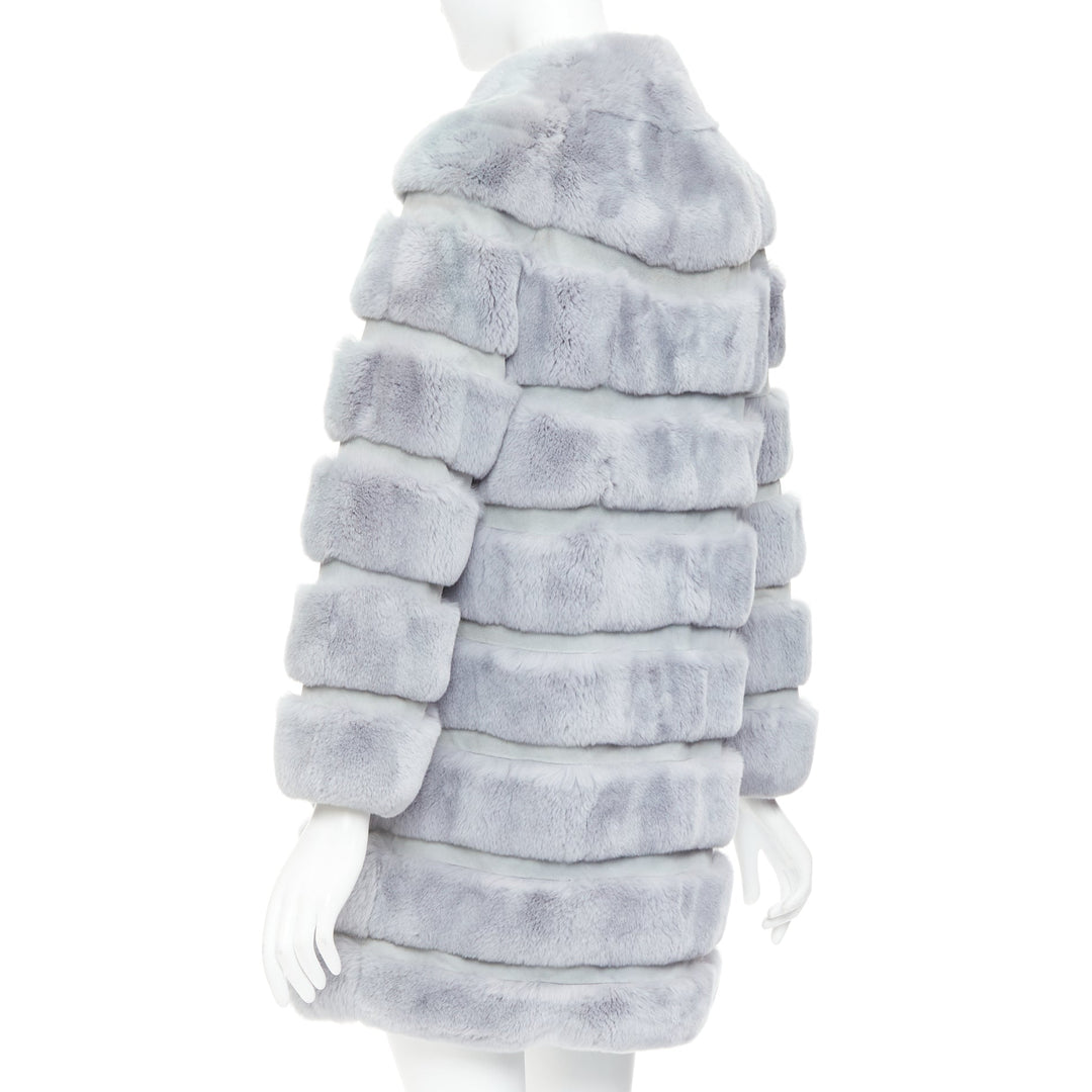 INNIU misty blue fur leather horizontal tiered long coat