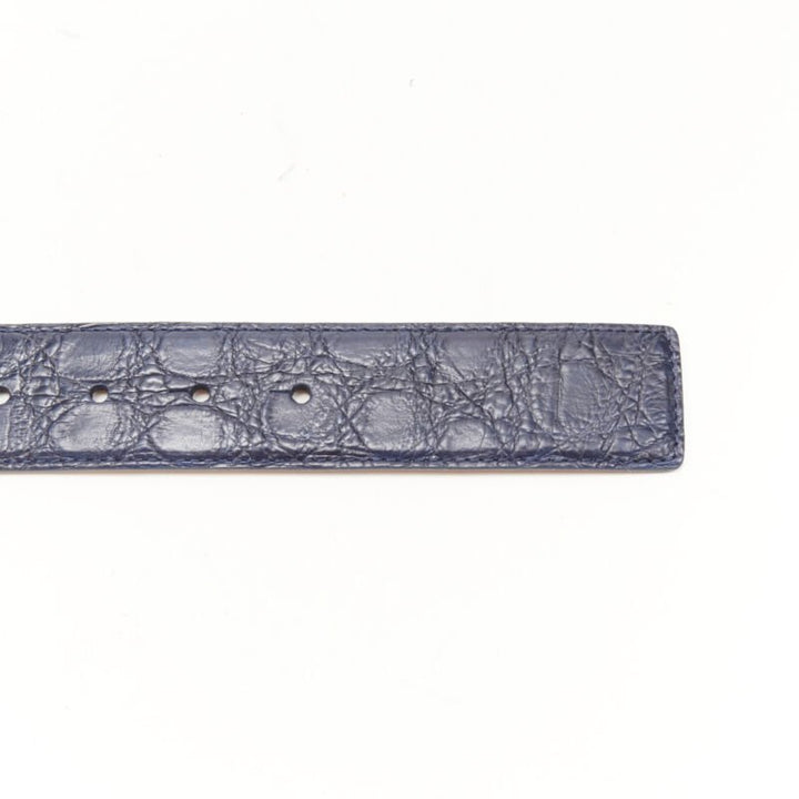 VERSACE $1200 La Medusa silver buckle blue scaled leather belt 105cm 40-44"
