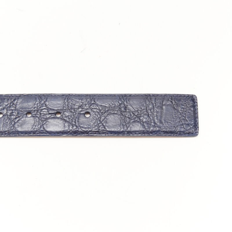 VERSACE $1200 La Medusa silver buckle blue scaled leather belt 110cm 42-46"
