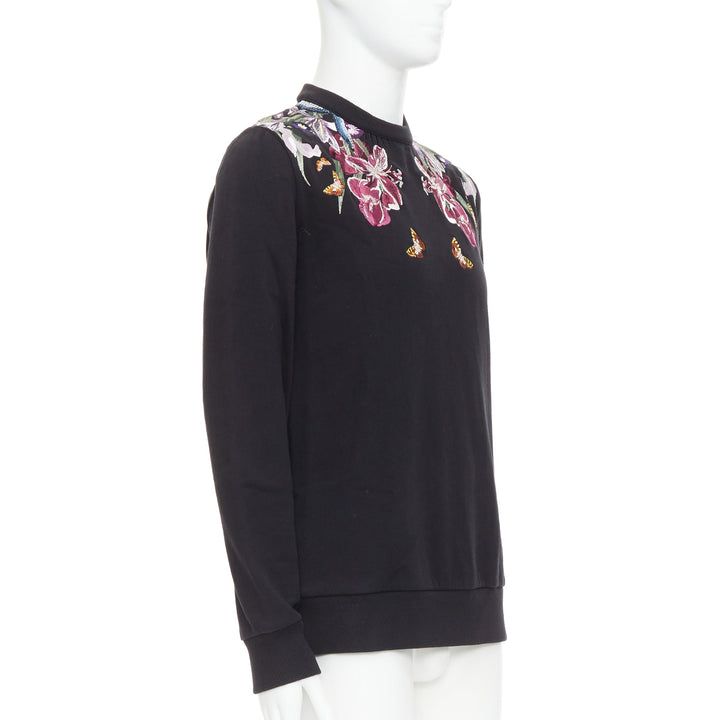 GIVENCHY black Bird of Paradise tropical embroidery cotton sweatshirt S