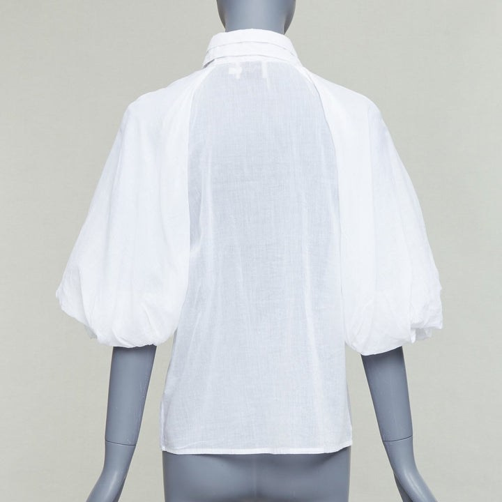 AJE white cotton Victorian puff sleeve double collar shirt UK6 XS