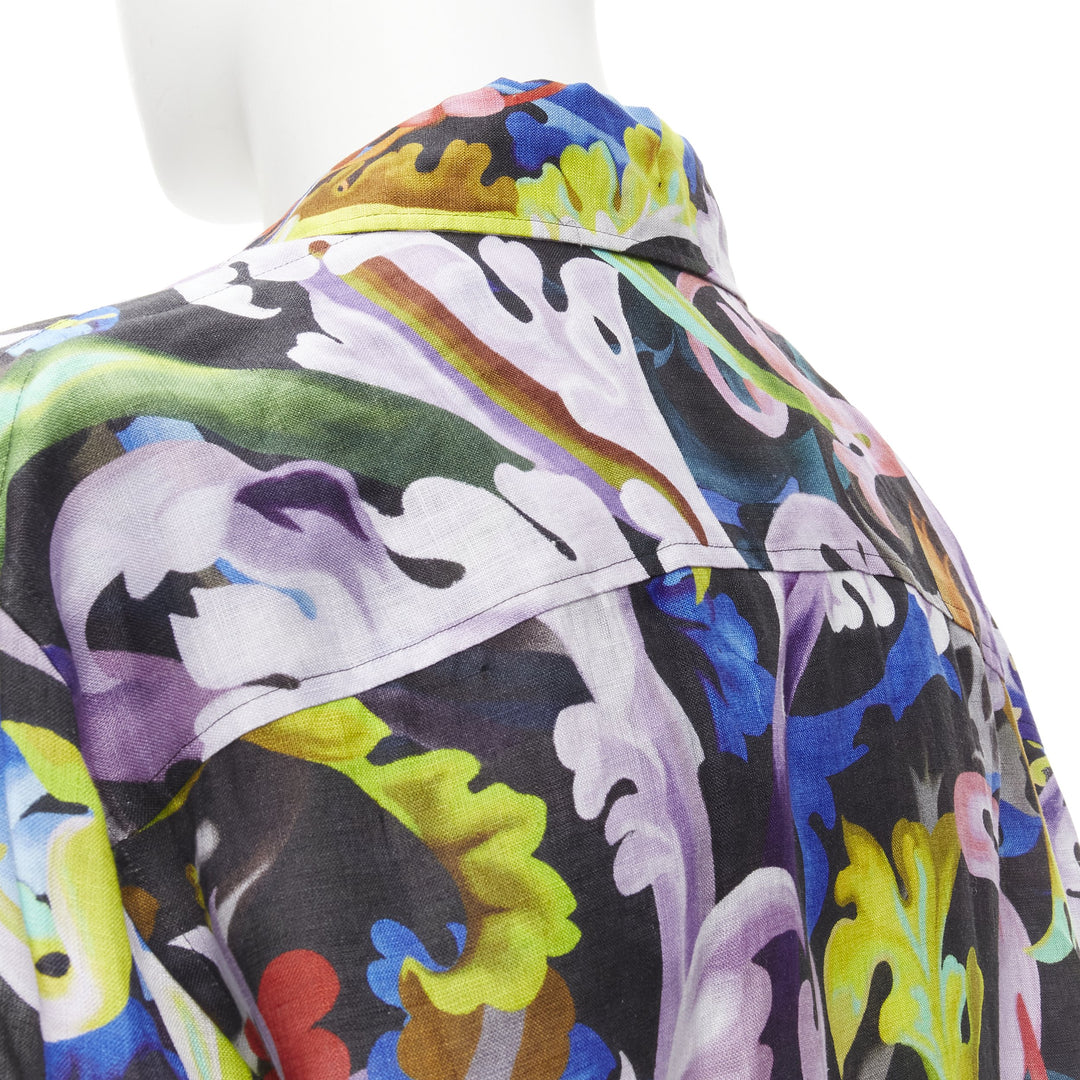 VERSACE 2021 Runway Baroccoflage colorful baroque floral linen shirt EU39 M